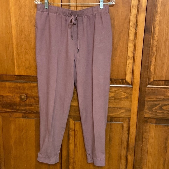 Needle & Cloth Linen/Rayon Plum Pull-on Elastic Waistband Drawstring Jogger 8-10 - Picture 1 of 7